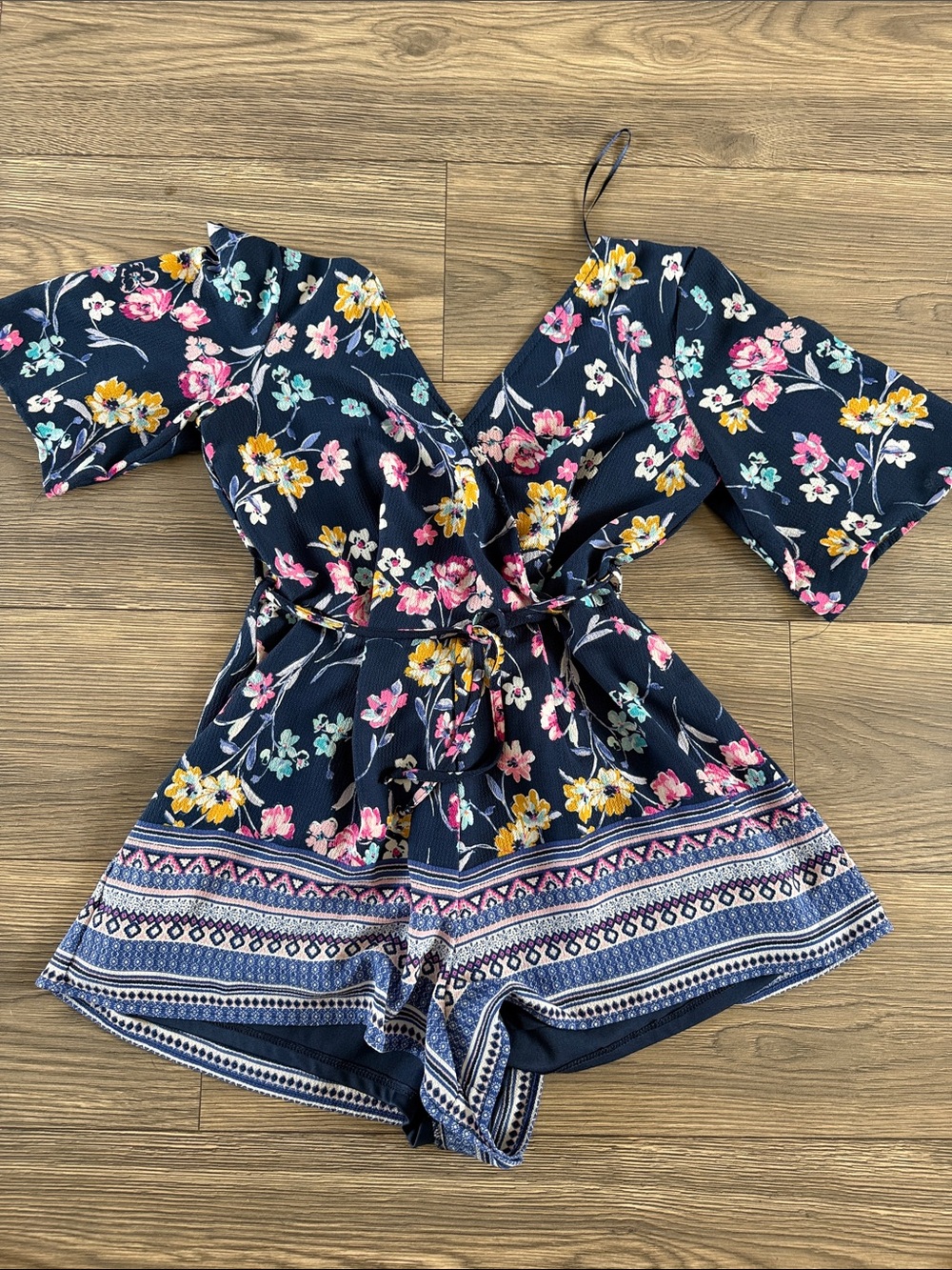 Blue Rain Navy Floral Off-Shoulder Romper